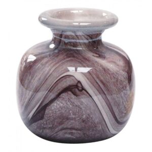 Vase Interior's en verre violet présenté avec ses dimensions de 20 x 22 x 20 cm