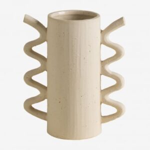 Vase Sklum Nadaud en céramique blanc de pierre aux reliefs courbes