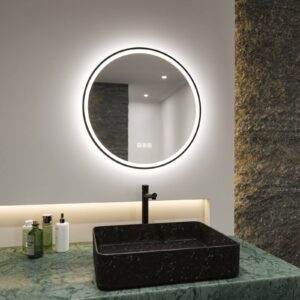 Miroir Paulmann Mirra rond noir à éclairage CCT réglable, vu de face