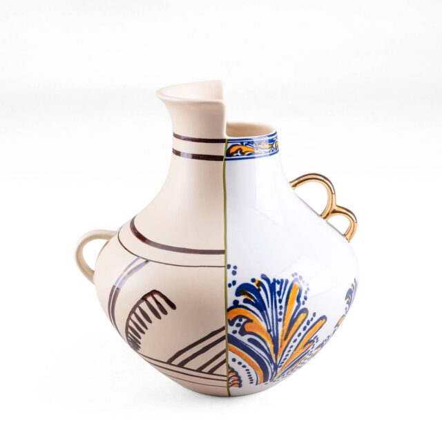 Vase SELETTI Hybrid Nazca en porcelaine, blanc et multicolore, diamètre 22,5 cm