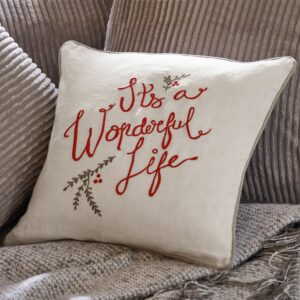 Housse de coussin Wonderful en lin brut avec inscription brodée