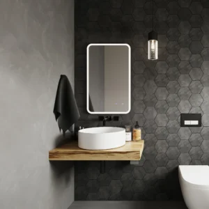 Miroir lumineux LIMORICO rectangulaire noir avec éclairage LED et fonction anti-buée