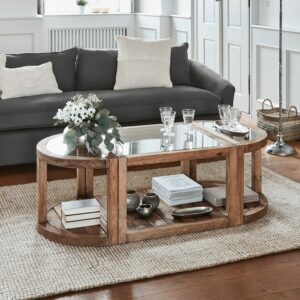 Table basse Hyllorian LOBERON composée de modules en pin et plateaux en verre