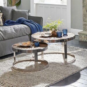Tables basses LOBERON Houghton en orme recyclé avec cadres en inox