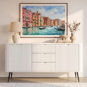 Buffet Casanova Paris Bora blanc, présenté avec ses dimensions de 168 cm