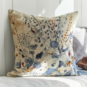 Housse de coussin Carroll en pur lin avec motif floral décoratif
