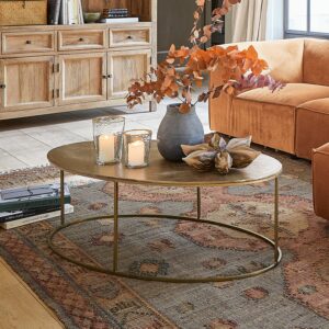 Table basse Leron en métal massif avec plateau doré au style oriental
