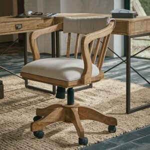 Chaise de bureau Lemuel en bois de manguier avec coussins en coton brut