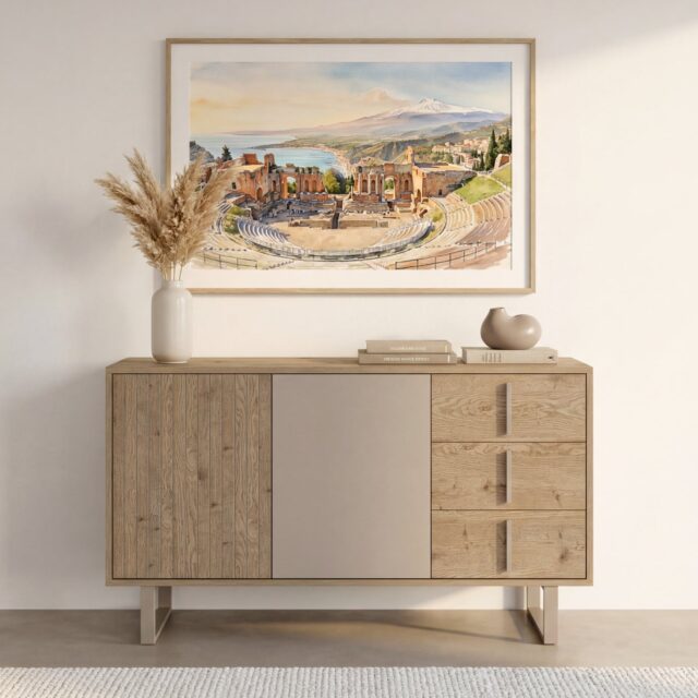 Buffet Minela Casanova Paris à finition chêne clair, dimensions 140 × 40 × 80 cm