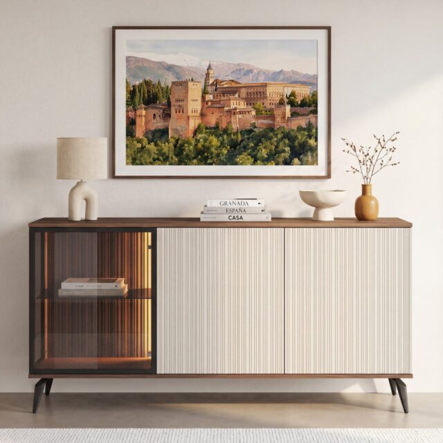Buffet Danube Casanova marron, meuble de rangement de 154 cm de longueur
