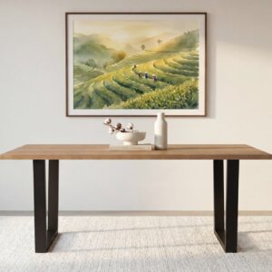 Table à manger Neva en finition chêne clair, dimensions 180 × 100 cm