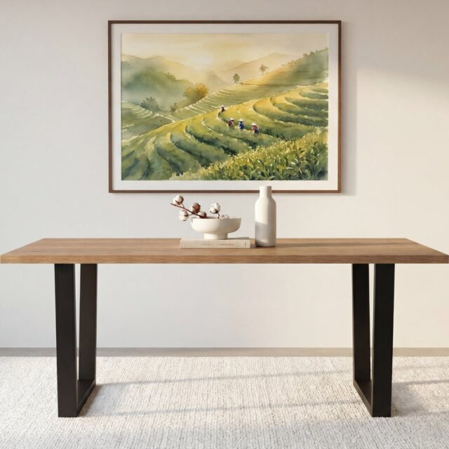 Table à manger Neva en finition chêne clair, dimensions 180 × 100 cm
