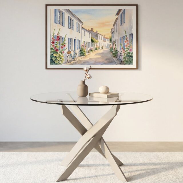 Table à manger Loane beige, plateau carré et pieds assortis
