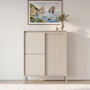 Commode Alina Casanova Paris beige, présentée avec ses dimensions indiquées