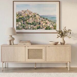 Meuble TV Casanova Paris Vira beige à trois portes, vu de face