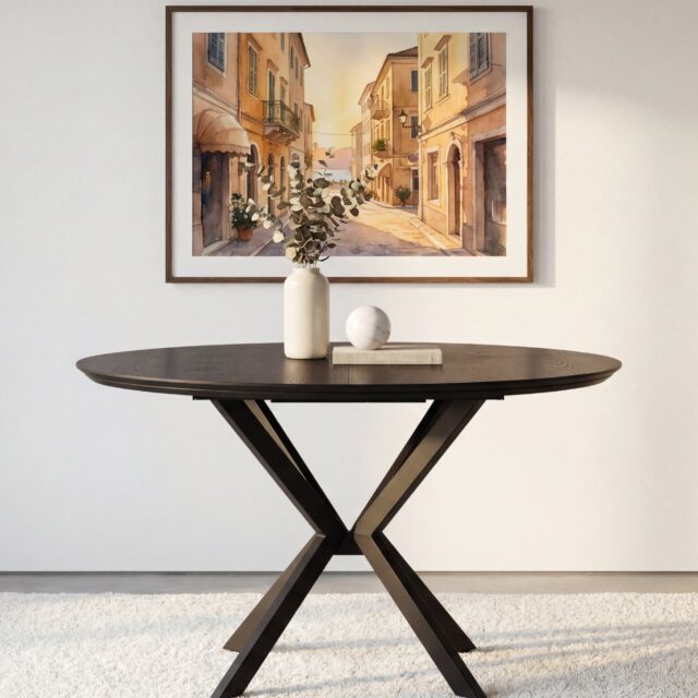 Table à manger Sohana noire, dimensions de 160 cm par 160 cm
