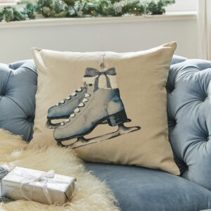 Housse de coussin Herveline à motif de patin sur fond naturel