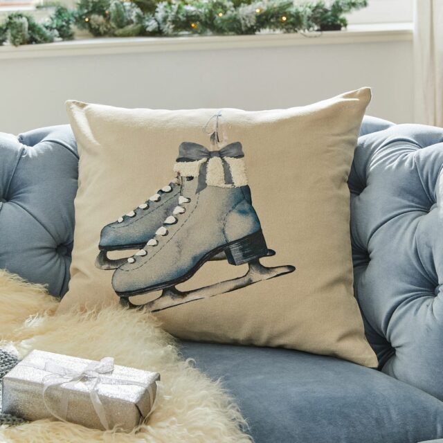 Housse de coussin Herveline à motif de patin sur fond naturel