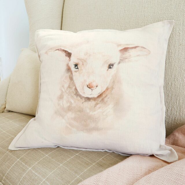Housse de coussin Xénandrine en lin avec motif de tête d’agneau