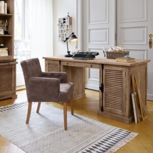 Bureau LOBERON Woodmore en manguier avec portes à lamelles et tiroir central