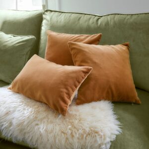 Lot de trois housses de coussins Shahrine en ton cannelle velouté