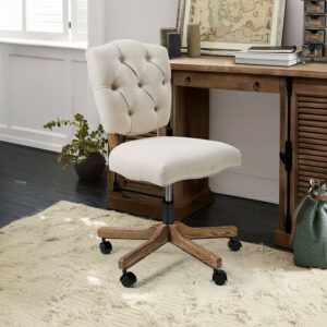 Chaise de bureau LOBERON Havenleigh en lin, dossier capitonné et base étoile en frêne