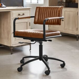 Chaise de bureau LOBERON Awanian en cuir véritable et métal mat