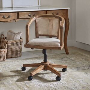 Chaise de bureau Cévorine en manguier avec dossier en rotin tressé