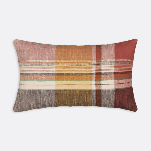 Housse de coussin Silverio à carreaux tissés, rectangulaire en coton