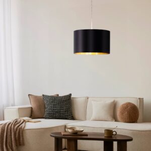 Suspension EGLO Lecio avec abat-jour noir, intérieur doré et finition nickel mat
