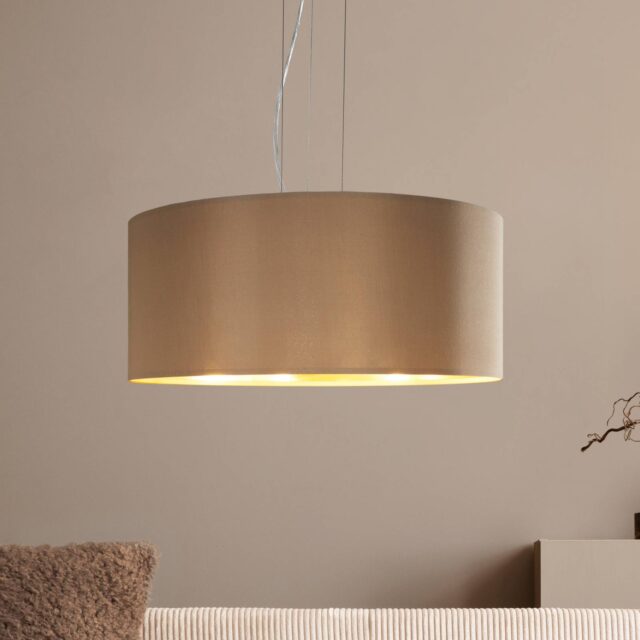 Suspension EGLO Maserlo ronde en textile taupe et intérieur doré