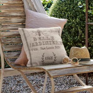 Housse de coussin Abelle en lin naturel avec abeille vintage imprimée