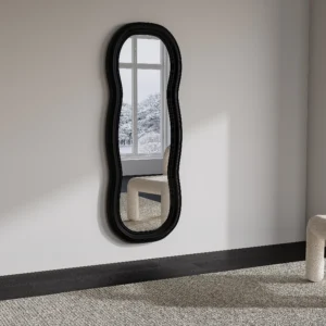Miroir TAYLI organique avec cadre noir en paulownia, format mural vertical
