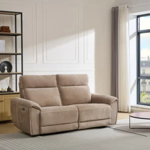 Canapé 3 places relax électrique en tissu taupe DJARALO