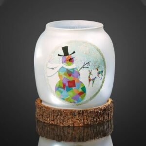 Vase LED bonhomme de neige en verre avec éclairage alimenté par pile