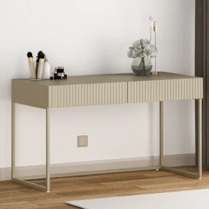 Bureau CALDRIN beige avec deux tiroirs coulissants et piètement en métal