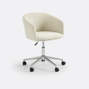 Fauteuil de bureau Thea beige à roulettes avec accoudoirs et piètement chromé