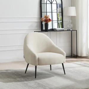 Fauteuil RIBEDI en tissu beige texturé avec accoudoirs et pieds en métal
