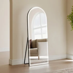 Miroir arche DAELYA noir sur pied avec éclairage LED blanc intégré