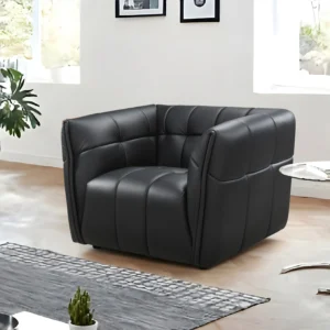 Fauteuil en cuir DUGORI noir capitonné avec accoudoirs et assise individuelle