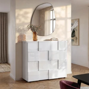 Buffet haut CALISTO blanc laqué avec deux portes et rangements intérieurs