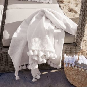 Plaid LOBERON Amlamé en coton léger avec franges à pompons