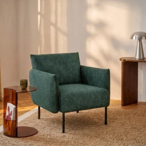 Fauteuil GERALDIA vert chiné avec accoudoirs et piètement en métal