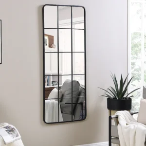 Miroir Vente-unique SCIARA noir en métal, forme fenêtre, posé au mur