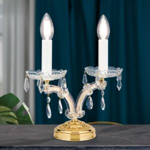 Lampe de bureau TJURA ornée de cristaux et de détails métalliques dorés