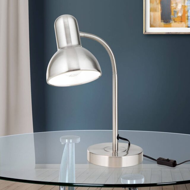 Lampe de bureau Nemo en acier nickel mat avec bras flexible orientable