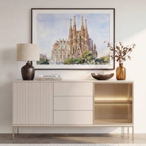 Buffet Casanova Paris Duro beige avec trois tiroirs, vu de face