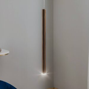 Suspension LED Varas dorée avec abat-jour tubulaire et diffuseur opale