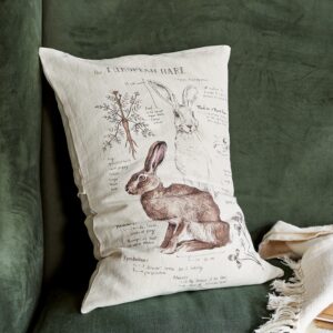 Housse de coussin Kalleur en lin avec illustration rétro de lapin