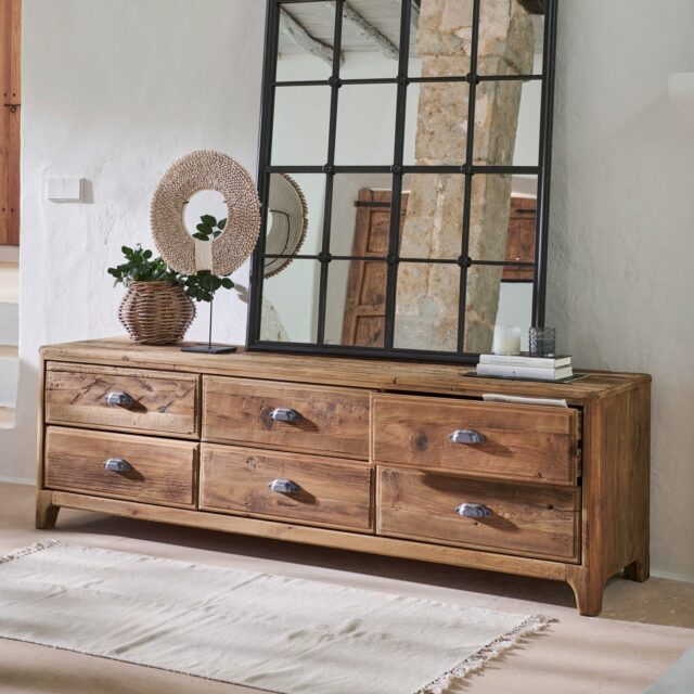 Commode LOBERON Wittfield en pin massif avec six tiroirs rustiques